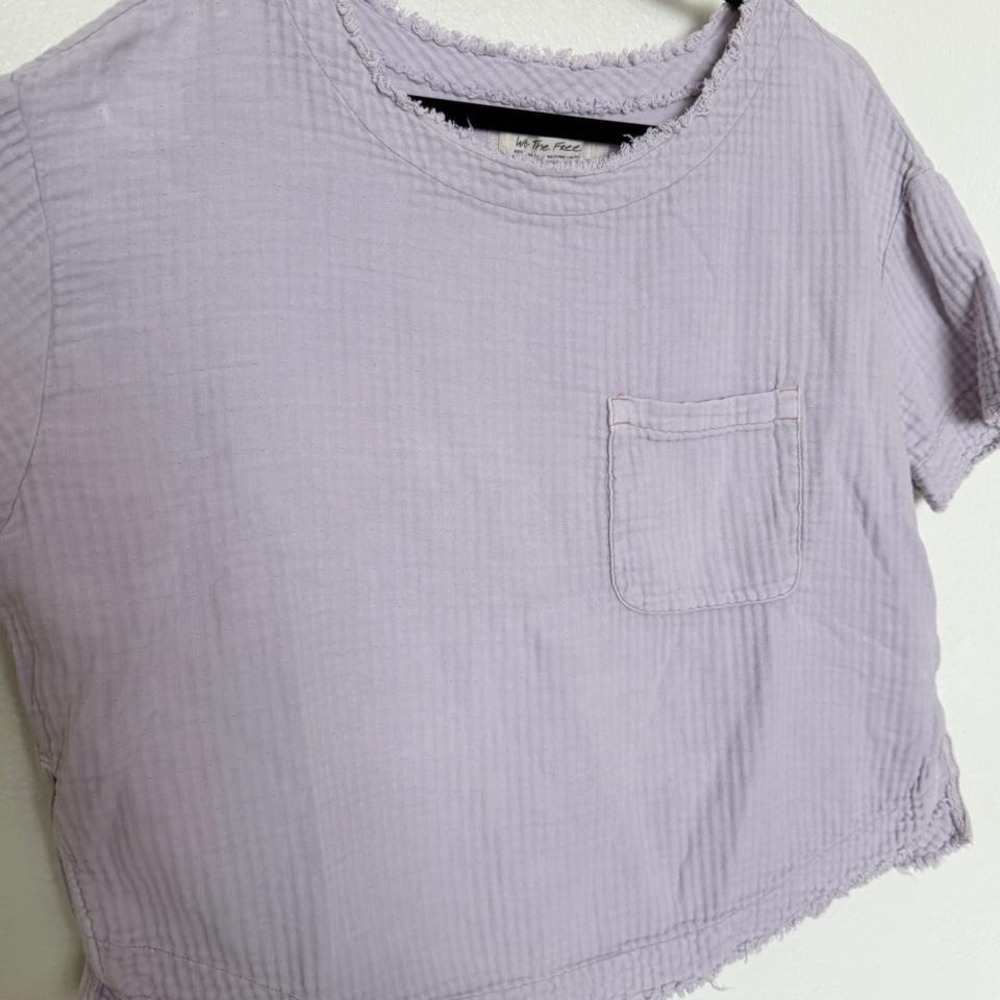 Free People We The Free Palo Alto Gauze Tee Lavender Raw Hem Top M